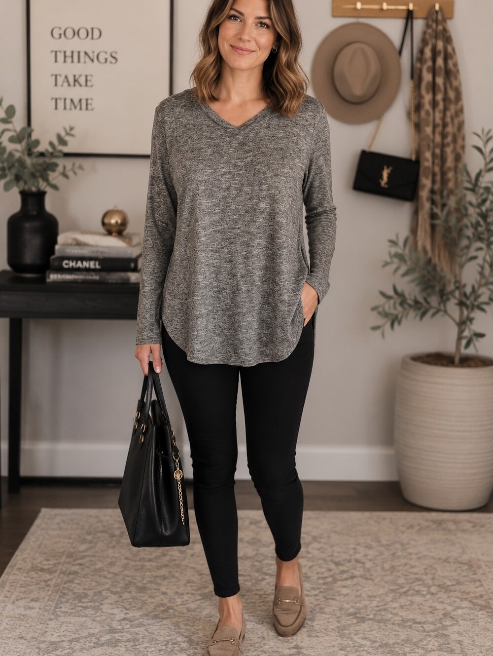 Workshop Republic Clothing Grey Long Sleeved, Round Neck T-Shirt. Size M